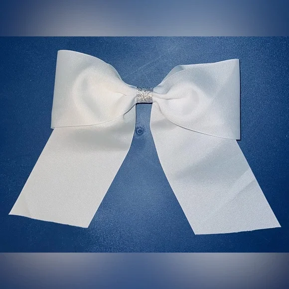 Elegant White Hair Bow with Silver Accent - Picture 2 of 5
